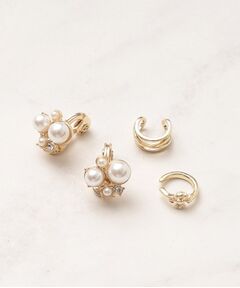 grove / グローブ ピアス・イヤリング | 【痛くなりにくい】パール調ビジューイヤリングイヤカフセット