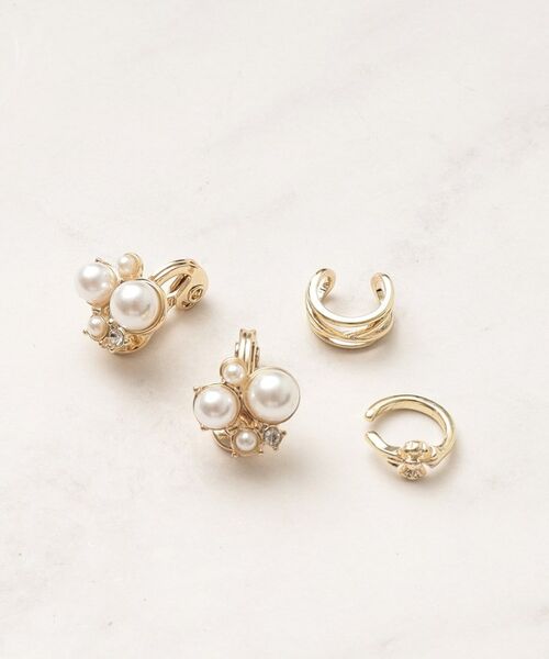 grove / グローブ ピアス・イヤリング | 【痛くなりにくい】パール調ビジューイヤリングイヤカフセット | 詳細1