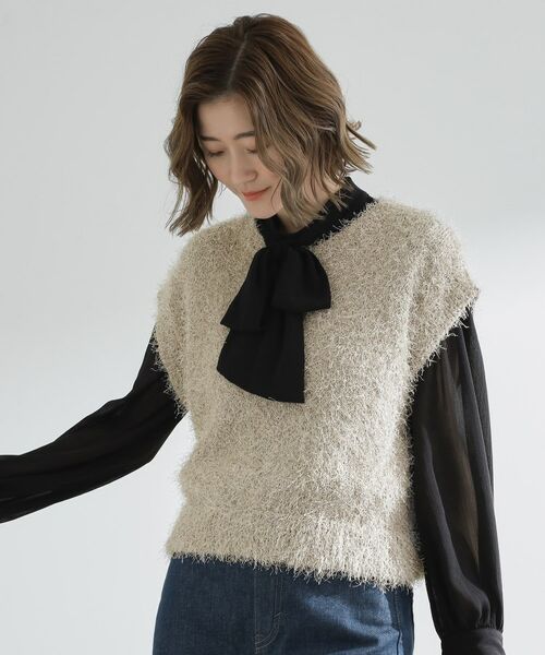 grove / グローブ ニット・セーター | 夏の余韻と秋の気配をつなぐ ラメフェザーニットベスト | 詳細1