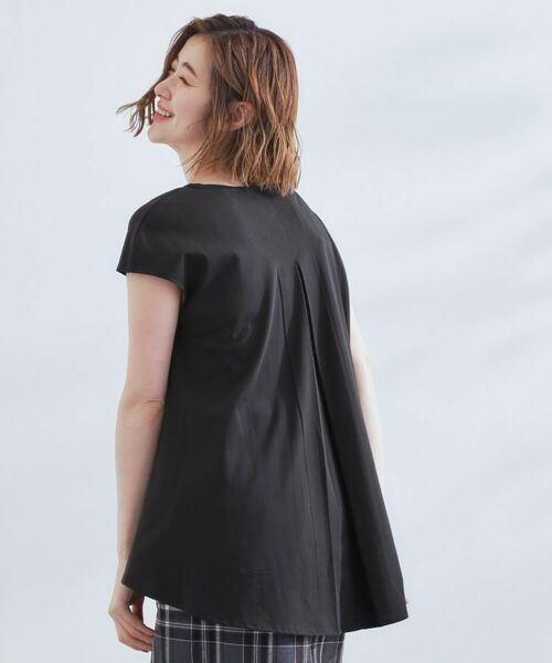 grove / グローブ カットソー | すっきり見え ペプラムフレンチスリーブカットソー(ブラック(019))