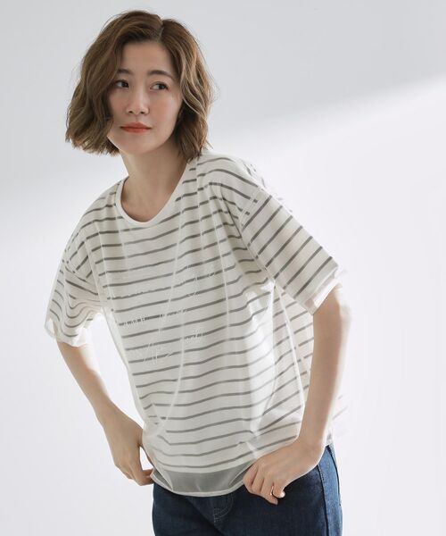 grove / グローブ Tシャツ | ラフだけどおしゃれ チュールレイヤードTシャツ(オフホワイト(303))