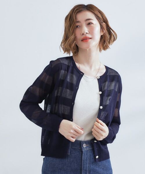 grove / グローブ カーディガン・ボレロ | シアーボーダーカーディガン | 詳細9