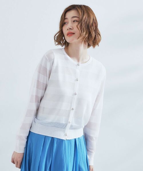 grove / グローブ カーディガン・ボレロ | シアーボーダーカーディガン(オフホワイト(003))