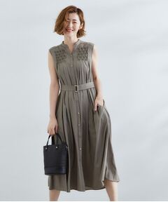 grove / グローブ ロング・マキシ丈ワンピース | シャンブレースモッキングワンピース