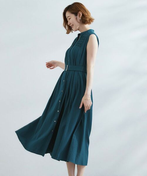 grove/グローブ シャンブレースモッキングワンピース ピーコックグリーン(097) 02(M) grove/グローブ シャンブレースモッキングワンピース ピーコックグリーン(097) 02(M)