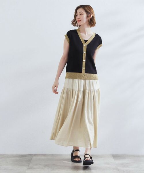 grove/グローブ 【2点SET】可愛く着まわせる!便利なニットベスト&スカートセット ブラック×ベージュ(519) 01(S) grove/グローブ 【2点SET】可愛く着まわせる!便利なニットベスト&スカートセット ブラック×ベージュ(519) 01(S)