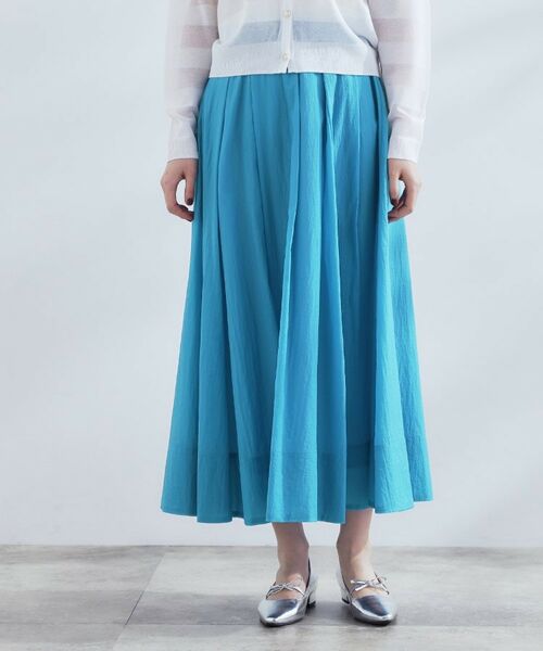 grove/グローブ 透け感がムードある 大人のタックギャザースカート ブルー(092) 01(S)
