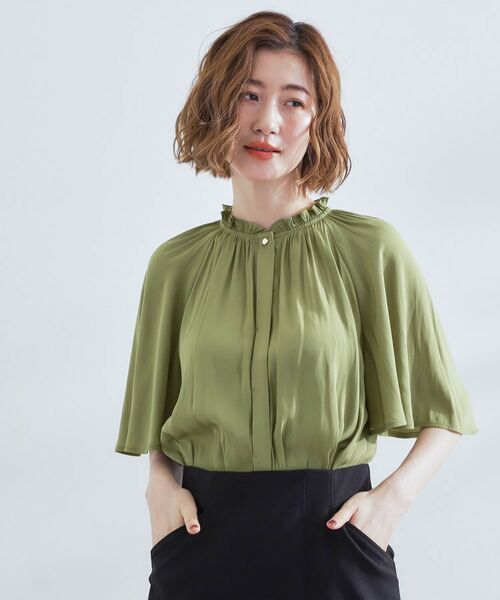 grove / グローブ シャツ・ブラウス | 【洗える/お仕事/二の腕カバー】ヴィンテージサテンブラウス(グリーン(022))