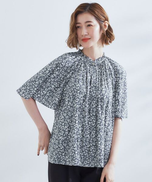 grove / グローブ シャツ・ブラウス | 【洗える/お仕事/二の腕カバー】ヴィンテージサテンブラウス(ネイビー(194))