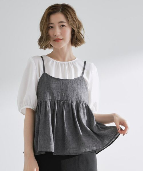 grove / グローブ シャツ・ブラウス | 【2点SET/お洒落見え/体型カバー】ツイード調キャミ×ブラウスセット | 詳細1