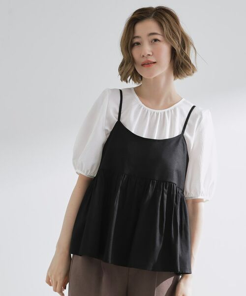 grove / グローブ シャツ・ブラウス | 【2点SET/お洒落見え/体型カバー】ツイード調キャミ×ブラウスセット | 詳細5