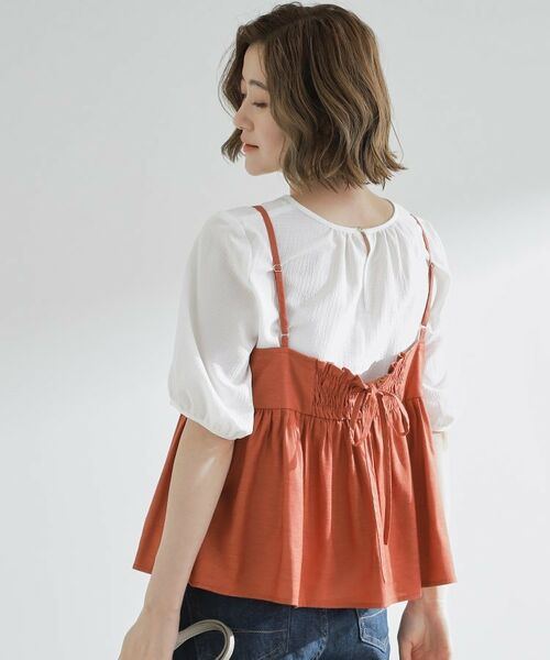 grove / グローブ シャツ・ブラウス | 【2点SET/お洒落見え/体型カバー】ツイード調キャミ×ブラウスセット | 詳細9