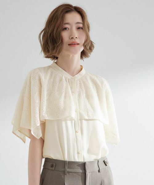grove / グローブ シャツ・ブラウス | 透け感と刺繍で魅せる ペイズリー刺繍ケープブラウス(アイボリー(004))
