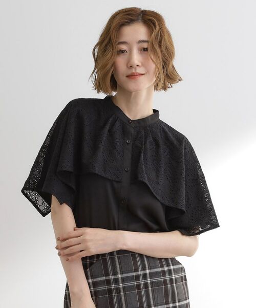grove / グローブ シャツ・ブラウス | 透け感と刺繍で魅せる ペイズリー刺繍ケープブラウス(ブラック(019))