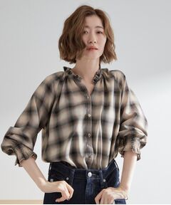 grove / グローブ シャツ・ブラウス | 衿もとすっきり一枚で映える 涼しげ秋色チェックブラウス