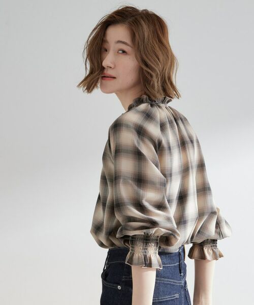 grove / グローブ シャツ・ブラウス | 衿もとすっきり一枚で映える 涼しげ秋色チェックブラウス | 詳細13
