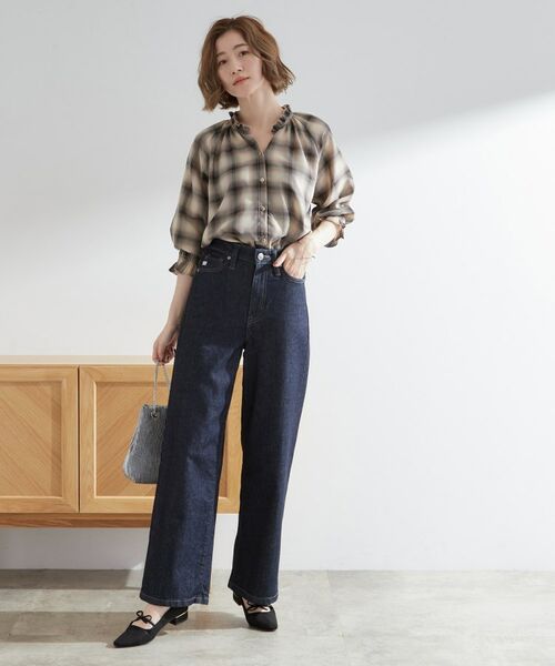 grove / グローブ シャツ・ブラウス | 衿もとすっきり一枚で映える 涼しげ秋色チェックブラウス | 詳細14