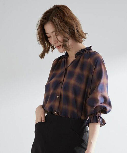 grove / グローブ シャツ・ブラウス | 衿もとすっきり一枚で映える 涼しげ秋色チェックブラウス | 詳細17