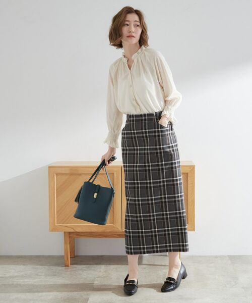 grove / グローブ シャツ・ブラウス | 衿もとすっきり一枚で映える 涼しげ秋色チェックブラウス | 詳細2