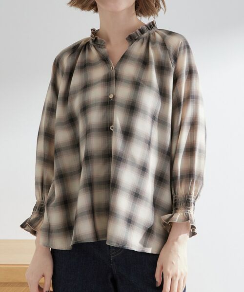 grove / グローブ シャツ・ブラウス | 衿もとすっきり一枚で映える 涼しげ秋色チェックブラウス | 詳細21