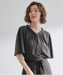 grove / グローブ シャツ・ブラウス | 【お仕事/二の腕カバー】パール調使いが華やか 上品ボウタイブラウス