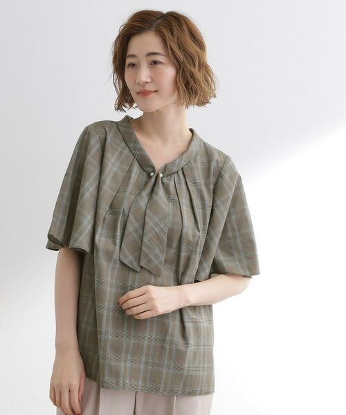 grove / グローブ シャツ・ブラウス | 【お仕事/二の腕カバー】パール調使いが華やか 上品ボウタイブラウス | 詳細13