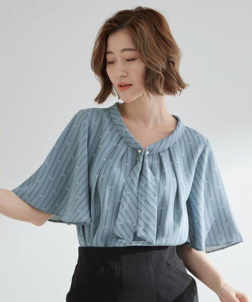 grove / グローブ シャツ・ブラウス | 【お仕事/二の腕カバー】パール調使いが華やか 上品ボウタイブラウス | 詳細9