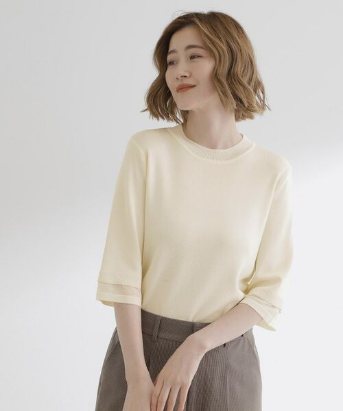 grove / グローブ ニット・セーター | 【ひんやり多機能】やわらかドライタッチ 袖口シアードッキングプルオーバー(オフホワイト(004))