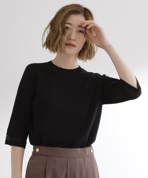 grove / グローブ ニット・セーター | 【ひんやり多機能】やわらかドライタッチ 袖口シアードッキングプルオーバー(ブラック(019))