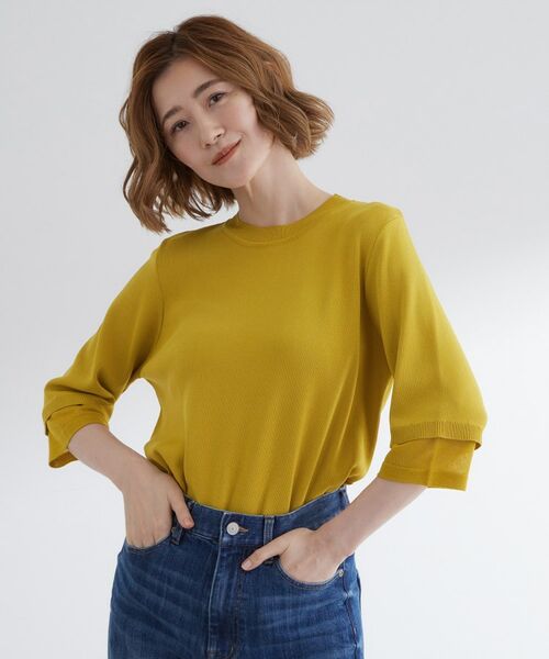 grove / グローブ ニット・セーター | 【ひんやり多機能】やわらかドライタッチ 袖口シアードッキングプルオーバー(イエロー(032))