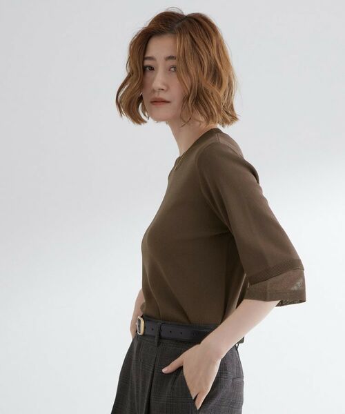 grove / グローブ ニット・セーター | 【ひんやり多機能】やわらかドライタッチ 袖口シアードッキングプルオーバー(ブラウン(043))