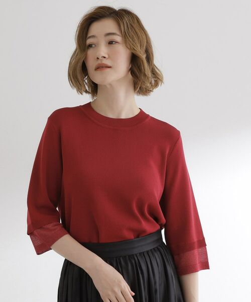 grove / グローブ ニット・セーター | 【ひんやり多機能】やわらかドライタッチ 袖口シアードッキングプルオーバー(ボルドー(063))
