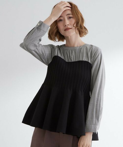 grove / グローブ シャツ・ブラウス | 一枚でトレンド完成!体型カバーも叶うニットビスチェドッキングブラウス | 詳細1
