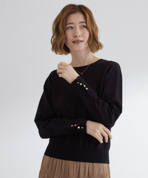 grove/グローブ ON/OFF毎日使える！袖口ボタンドロップショルダーニット ブラック(019) 03(L)