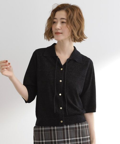grove/グローブ 華やぐラメモールで秋先取り 衿付きプルオーバーニット ブラック(019) 01(S) grove/グローブ 華やぐラメモールで秋先取り 衿付きプルオーバーニット ブラック(019) 01(S)