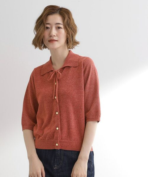 grove/グローブ 華やぐラメモールで秋先取り 衿付きプルオーバーニット オレンジ(069) 05(3L) grove/グローブ 華やぐラメモールで秋先取り 衿付きプルオーバーニット オレンジ(069) 05(3L)