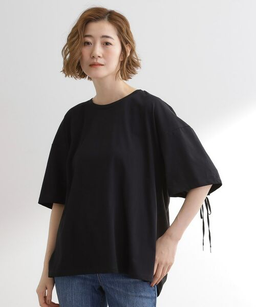 grove / グローブ カットソー | 後ろ姿で魅せる バックドロストシャーリングTシャツ(ブラック(019))