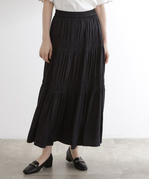 grove / グローブ ロング・マキシ丈スカート | 軽やかに体型カバーも叶う　シャーリングティアードスカート | 詳細1