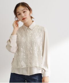 grove / グローブ シャツ・ブラウス | リーフ刺繍スパンコールベスト＆ブラウスセット
