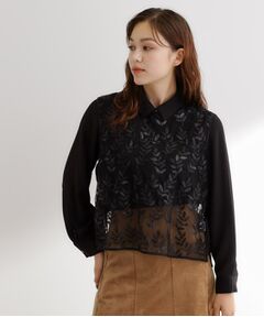 grove / グローブ シャツ・ブラウス | リーフ刺繍スパンコールベスト＆ブラウスセット