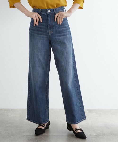 grove/グローブ 【美シルエット】大人のためのバギーデニム ミッドブルー(093) 04(LL) grove/グローブ 【美シルエット】大人のためのバギーデニム ミッドブルー(093) 04(LL)
