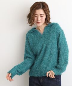 grove / グローブ ニット・セーター | ラメフェザーヤーン オープンカラーニット