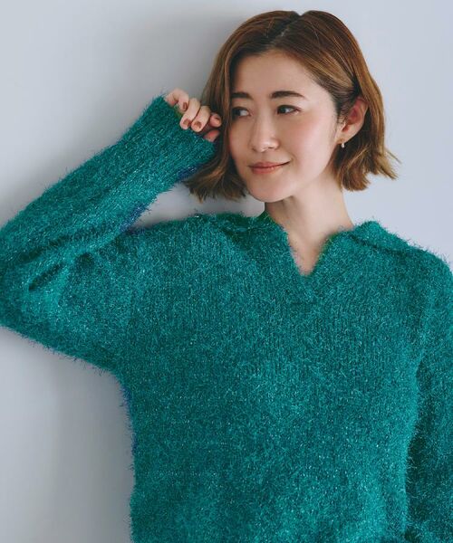 grove / グローブ ニット・セーター | ラメフェザーヤーン オープンカラーニット | 詳細12