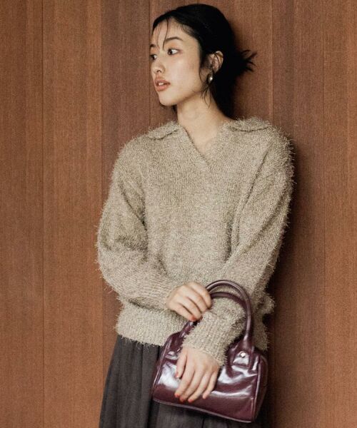 grove / グローブ ニット・セーター | ラメフェザーヤーン オープンカラーニット | 詳細5