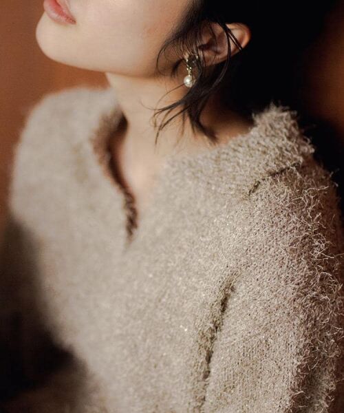 grove / グローブ ニット・セーター | ラメフェザーヤーン オープンカラーニット | 詳細6