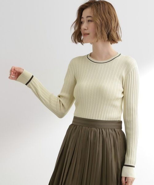 grove / グローブ ニット・セーター | 【毛玉軽減】配色ラインランダムリブニット(アイボリー(004))