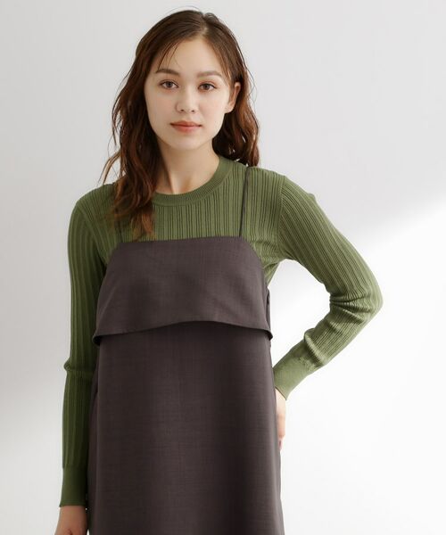 grove / グローブ ニット・セーター | 【毛玉軽減】配色ラインランダムリブニット(グリーン(023))