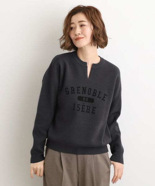 grove / グローブ ニット・セーター | カレッジロゴキーネックニット(チャコールグレー(014))