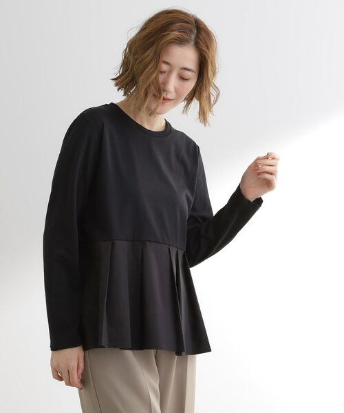 grove / グローブ カットソー | 裾切替タックペプラムTシャツ(ブラック(019))