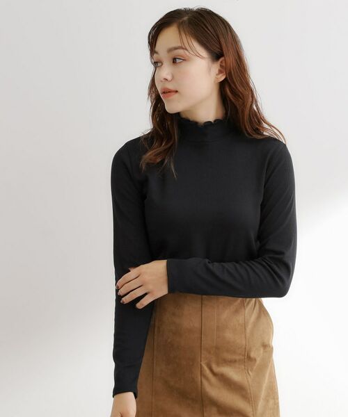 grove/グローブ 毎日にちょうどいい、テレコメロータートルネック ブラック(019) 05(3L) grove/グローブ 毎日にちょうどいい、テレコメロータートルネック ブラック(019) 05(3L)